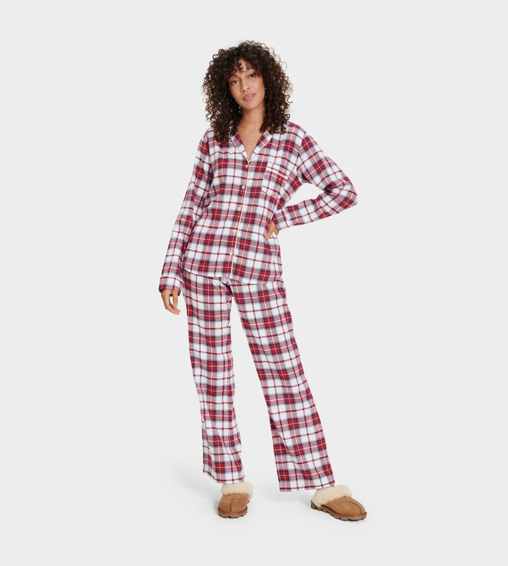 Ugg Sleepwear Womens - Ugg Raven Set Flannel White / Red - 450IKCFSL